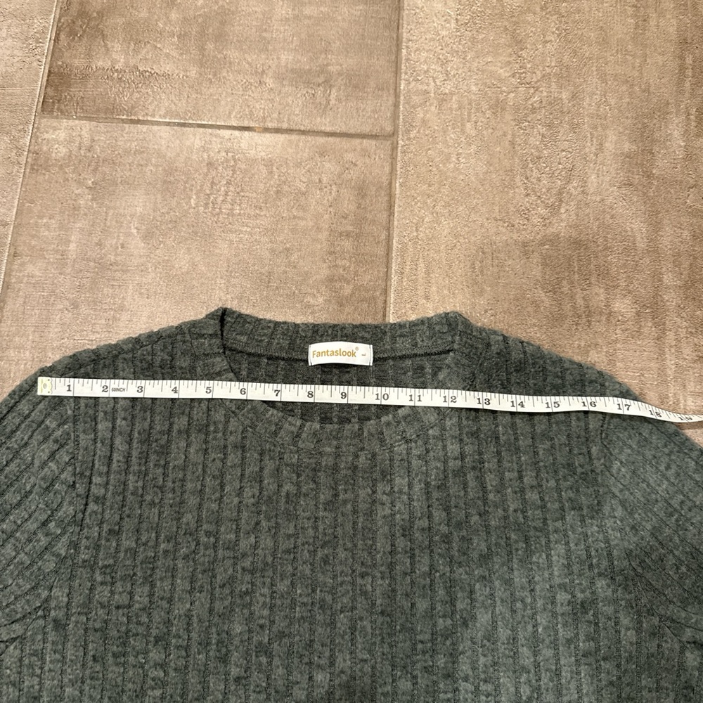 Dark Green Ribbed Long Sleeve Top - Picture 4 of 5